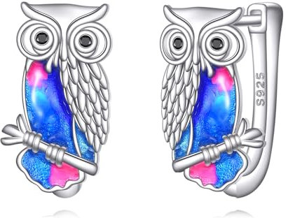 POPLYKE Eule Ohrringe für Frauen Sterling Silber Hoop Ohrringe Eule Schmuck für Damen