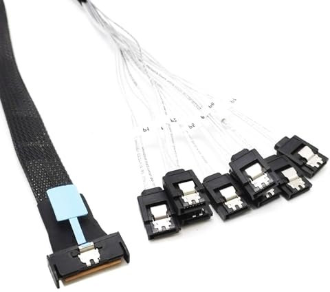 AMISENK Câble serveur haute vitesse 8i 74p vers 8 x SATA MCI0 8i 74 broches mâle vers 8 x SATA mâles Câble d'extension cibles 50 cm