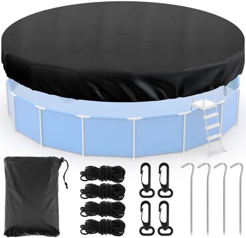 Fyeme Bâche de piscine ronde 244 cm, en tissu Oxford 210D, avec 4 clous, 4 cordes de traction, 4 crochets, protection UV, coupe-vent, pour trampoline, piscine, fontaine, piscine pour animaux de