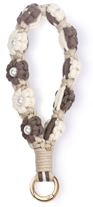 AOKSUNOVA Schlüsselanhänger Mädchen Blume Schlüsselband Makramee Geflochten Damen Kurz Blumen Beige + Weiß + Dunkelbraun