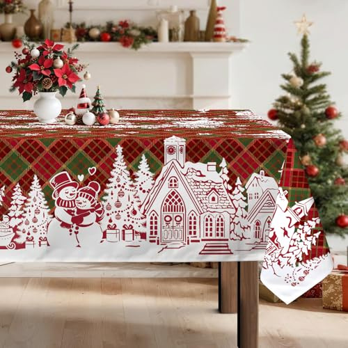 Arquiel Weihnachten Retro Tischdecke Polyester Rechteckig 140 x 180 cm | Waschbare Polyester-Tischdecke mit Retro-Motiv, wasserabweisend und pflegeleicht für Küche, Esszimmer, Feste und Feiern.