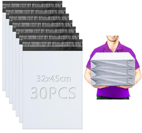 XRXYMQ Versandtüten 32x45 cm Versandtaschen 30 stück Versandbeutel Weiß | Versandtaschen Kleidung, Versandtasche Selbstklebend, Shipping Bags Opake, Wasserdicht, Reißfest, Verpackung, Lieferung