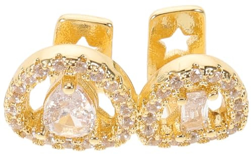 COLLBATH Hip Hop Metal Teeth Grill Goldfarben Doppelzahn Zirkonia Schmuck Cosplay Zubehör Verstellbar für Erwachsene Party Rapper Streetwear