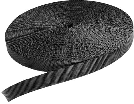 Nylon Gurtband 10m x 10mm Schwere Gewebeband Polypropylen Gurtbänder Nahtband Stoffband für Rucksäcke DIY Hundehalsband Taschen Abschleppseile Gepäckgurt (Schwarz)