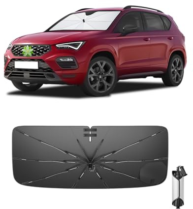 Ruiya 2026 Upgrade Parasol Coche Delantero Compatible con Seat Ateca 2017-2026| Cupra Ateca 2021-2026, Paraguas Plegable Aislamiento Térmico, Protección UV, Accesorios para Parabrisas
