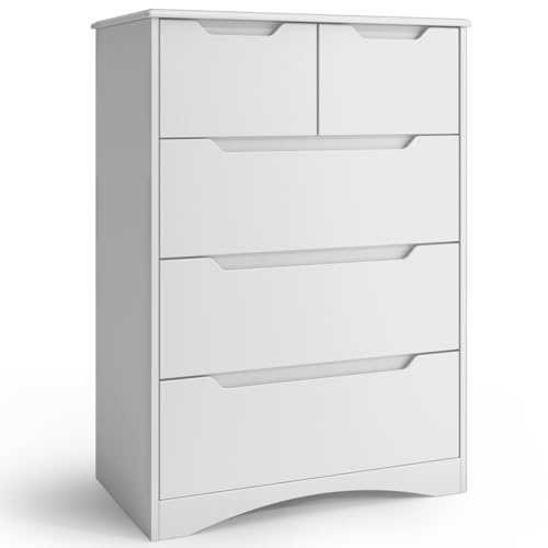 Xbro 5 Drawer Chest of Drawers, Bedroom Drawer Dresser, Black Modern Dresser with Curved Handles & Smooth Rails, Large Capacity Storage Unit for Bedroom, Living Room & Hallway