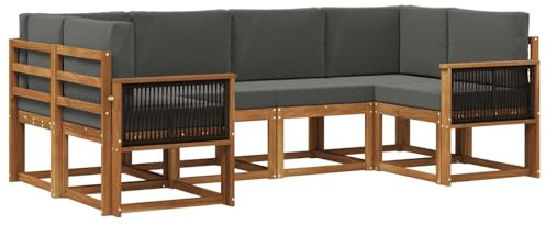 vidaXL Outdoor-Sofagarnitur mit Kissen 6 pcs Natur und Anthrazit, Akazienholz, modernes Gartensofa, Outdoor-Sitzgruppe, Gartenmöbel für die Veranda, wetterfest