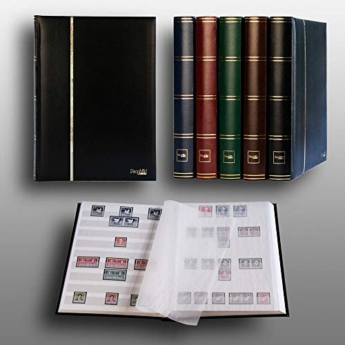 Prophila Collection 60 weiße Seiten Luxus Briefmarkenalbum Einsteckbuch wattierter schwarzer Einband