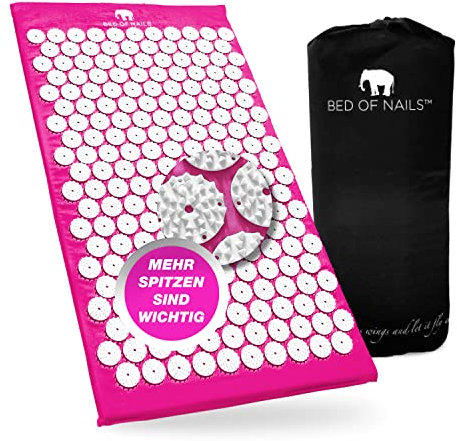 Bed of Nails Original Acupresión Esterilla, Acupuntura Esterilla Con 8,820 Masaje Esterilla Puntas Para Bienestar, Espalda Dolor Alivio, Relajación, 74 x 41 x 2, Transporte Bolsa, Rosa