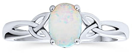 Personnalisez Dainty Bff Triquetra Celtique Noeud Ovale Blanche Opale Créée Bague De Promesse Pour Adolescentes Pour Femmes .925 Argent Sterling Personnalisable