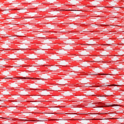 Cuerda de paracaídas Planet 550 de nylon tipo III de 7 hebras – Cable de Utilidad – Mayor selección disponible, Rojo y blanco