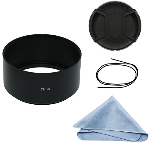 SIOTI Kamera Lang Focus Gegenlichtblende aus Metall mit Reinigungstuch und Objektivdeckel kompatibel mit Nikon Canon Fuji Pentax Sumsung Leica Standardlinse mit Gewinde