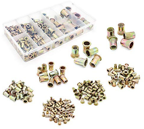 Yuhtech 165 PCS Écrou de Rivet en Acier au Carbone et Plaqué au Zinc Insers Fileté Ecrou Tête Ecrou M3 - M12 Flat Head Threaded Rivet Nuts