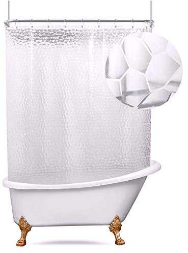 Riyidecor Clawfoot Tub Duschvorhang, oval, extra breit, rundum, freistehend, Badezimmer-Dekoration, klares Wasserwürfel, PEVA-Vinyl-Set, 32 Stück, Metall-Duschhaken mit Magneten