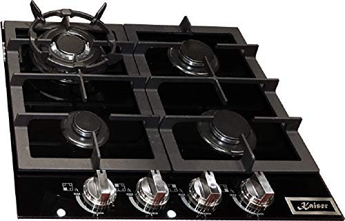 Kaiser KCG 6387 Turbo, Plaque de Cuisson à Gaz 60 cm, Verre Noir, 4 Zones, Autonome, Encastrée, Brûleurs Supérieurs, 3,8 kW, Brûleur WOK, Gaz Naturel/Propane