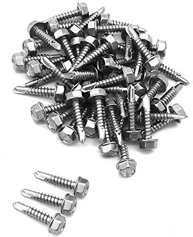 50 Stück NUZAMAS 4,2 x 19 mm Gewinde 304 Edelstahl Selbstbohrende Tek-Schraube mit Unterlegscheibe, für Holz, Metall befestigt
