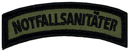 Café Viereck ® Bundeswehr Fun Patch Gestickt mit Klett – 7 cm x 1,8 cm - Notfallsanitäter oliv