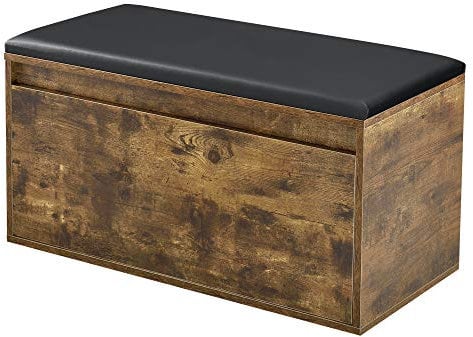 [en.casa] Sitzbank Degerfors mit Schublade 80 x 39 x 45 cm Schuhbank Schuhtruhe mit Sitzfläche Garderobenbank mit Sitzkissen Sitzkommode Schuhschrank Eiche dunkel/Schwarz