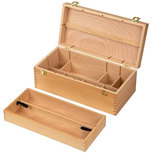 MEEDEN Caja de almacenamiento grande de suministros de arte – Caja de herramientas multifuncional de madera de haya maciza con cajón(es) para pincel de pintura,