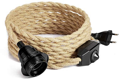 GreenSun Lampenfassung E27 mit Kabel, Lampenfassung mit Schalter, E27 Fassung mit Kabel, Fassung E27 mit Kabel, 4,6M für Pendelleuchte Kit mit Dimmbarem Schalter, Ohne Glühbirne