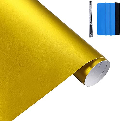 NewL 30 cm x 150 cm Glod gebürsteter Edelstahl Metallic Vinyl Wrap Folie matt gebürstetes Chrom Autofolie Aufkleber Bogen für Motor Laptop Möbel (Gold)