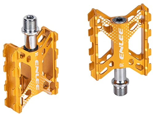 Amagogo Mountainbike Pedale, Aluminium Fahrrad Fahrrad Pedale Strong Bunte CNC Gefräste DU + Lager Fahrradpedale für MTB 9/16, Gold