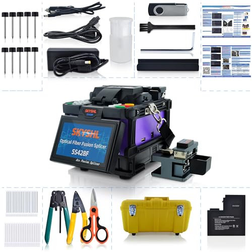 SKYSHL 4,3Pollici Touch Screen TFT Saldatura Giuntatrice Fibra Ottica (Con 10*Elettrodi e Caricabatteria per auto) FTTH SM MM DS NZDS Optical Fiber Fusion Splicer Splicing (SS428F-512)