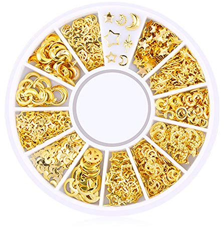 Danlai 200 Count/Paket 3D Gold Metall Nagelbolzen Aufkleber Glitter Nail Art Charm Kit Gemischte Zubehör Für Frauen Mädchen DIY Nagel Design Schmuck Handwerk Dekoration Star & Moon Series