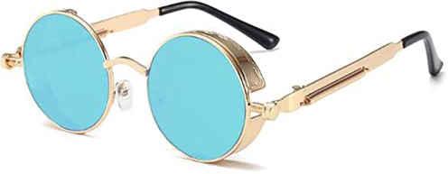J&L Glasses Retro Sonnenbrille im Steampunk Stil Runde Metallrahmen Polarisiert Brille Herren Damen