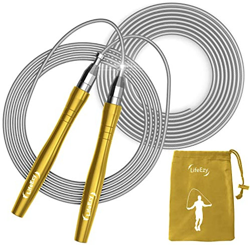 Springseil, Hochgeschwindigkeits-gewichtetes Springseil, Premium-Qualität, verhedderungsfrei, selbstsichernd, schraubenfreies Design, Springseile für Fitness, Fitness, Crossfit & Heimübungen (Gelb)