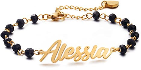 LParkin Armband mit Namen, Armbänder mit Namen, Geschenkidee für Mädchen, Geburtstagsgeschenk, Kristallperlenarmband, Alessia