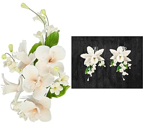 Cake Company Zuckerblumenboquet Orchidee pfirsich 1er Pack (1 x 55 g) & Orchideen-Bouquet 2 Stück weiß 1er Pack (1 x 68 g)