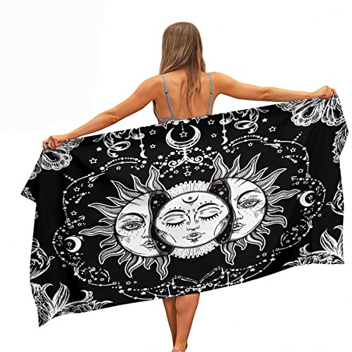 Ulticool Mikrofaser Handtuch - Sonne Mond Tarot Bohemien - 160 x 80 cm - Leicht Reisehandtuch Schnelltrocknend Badetuch Strandhandtuch Saunatuch Microfaser Microfiber - für Reise Fitness Sport Strand