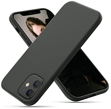 CALOOP Liquid Silicone Case Designed for iPhone 12 Mini Case 5.4 inch, Full Body Protective Covered Silky-Soft Anti-Scratch Gel Rubber Slim Shockproof Cover with Microfiber Lining, Space Gray