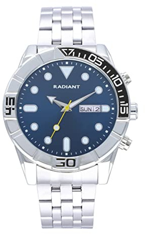 RADIANT - Collection Zanzibar - Montre analogique et Automatique. Montre-Bracelet Pour Homme. Bracelet Avec Cadran argenté Bleu et Bracelet en Acier Inoxydable. Taille 44mm. 5ATM.