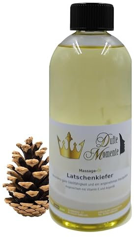 Dufte Momente | Massageöl Latschenkiefer 500ml | hochwertige Pflanzenöle als Basis | hohe Gleitfähigkeit | zieht langsam ein | ohne Paraffin und künstliche Zusätze | vegan und ohne Tierversuche