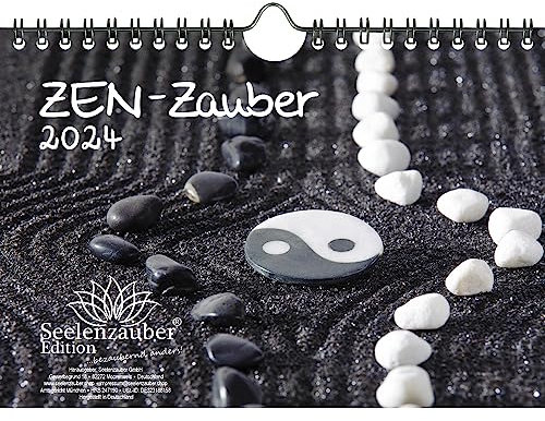 ZEN - Zauber DIN A5 Wandkalender für 2024 Feng Shui Yoga Entspannung - Geschenkset Inhalt: 1x Kalender, 1x Weihnachts- und 1x Grußkarte (insgesamt 3 Teile)