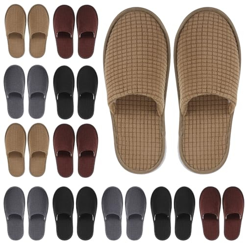 Geyoga 12 Pair House Slipper for Guest Non Slip Disposable Slipper for Travel Washable Reusable Closed Toe Hotel Bridesmaid Indoor Spa Wedding Party Shoeless Home(Deep Color,M)