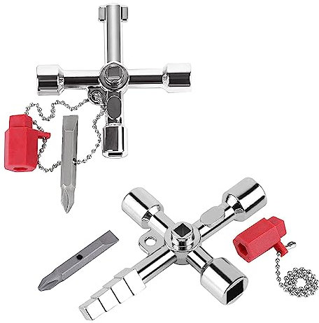 Clé universelle, 2 Pièces Clé Purge Radiateur, 4 Voies Clé Multifonction, pour Coffret Compteur à Gaz électrique, Armoire Ouvrir Clé