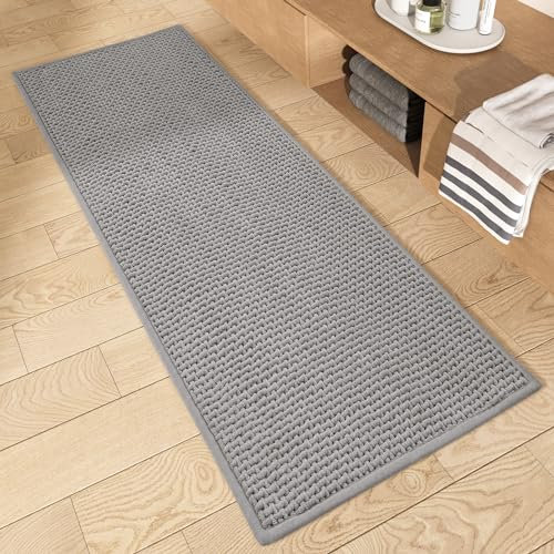 Color G Badteppich rutschfest Waschbar 40 x 150 cm, Weich Chenille Badezimmerteppich Super Saugfähig Badematte rutschfest Maschinenwaschbar Badvorleger für Dusche, Badezimmer, Badewanne, Küche - Grau