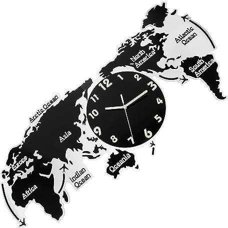 Garneck 1stk 3D-wanduhr Leuchtende Wanduhr Moderne Wanduhr Weltkarte Batteriebetriebene Wanduhr Nordische Moderne Uhr Wanduhr Groß Wandtattoos Aus Acryl Uhr Welt Büro Handbuch Wandspiegel