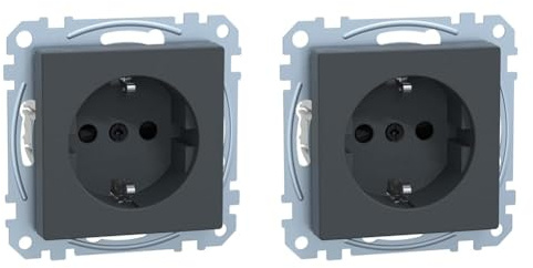 Schneider Electric Merten MEG2300-0414 Schuko-Steckdose, Steckklemmen, System M, Erhöhter Berührungsschutz, Anthrazit (Packung mit 2)