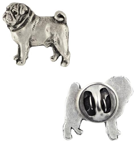 Art-Dog Unikate Silber Hund Anstecknadel - Versilbert Handmade - Broschen Frauen - Lustige Pins - Silber Brosche Schmuck - Mops – 1,9x2x4cm