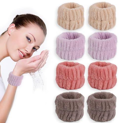 4 Paar Handgelenk-Spa-Waschbänder aus Mikrofaser, Mikrofaser Handgelenk Waschen Handtuch Band, Handgelenkhandtücher zum Waschen des Gesichts, Armbänder zum Waschen des Gesichts, Armbänder(Farbe C)