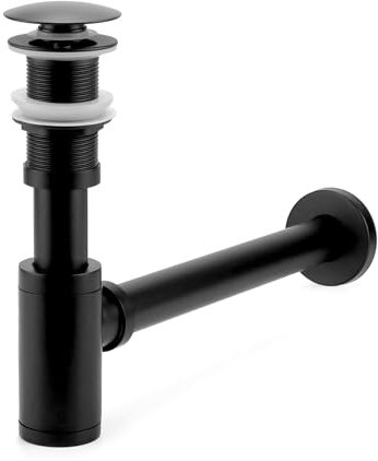 QWORK® siphon lavabo salle de bain en laiton, bonde de lavabo sans trop-plein, valve pop-up, noir mat