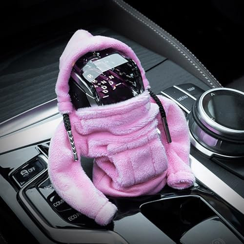Shkalacar Auto Schaltknauf Abdeckung, Schaltknauf Hoodie mit Kapuze, Niedliche und Warme Schaltmanschette, Geeignet für Schalthebel mit runden Köpfen (Rosa)