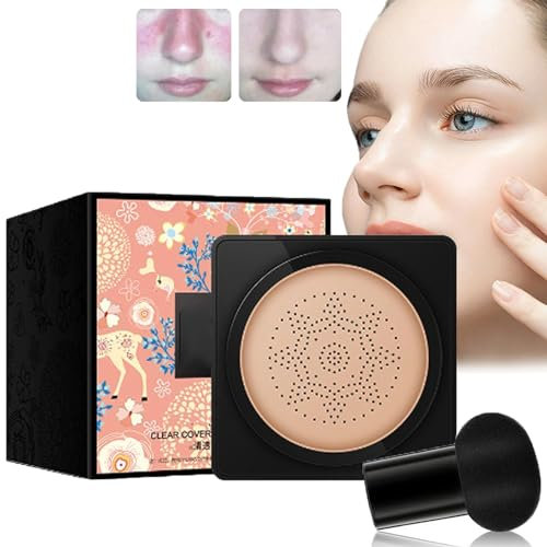 Wonderninelife Beauty Cream,Beauty Linasi Clear Cover Beauty Cream,Mushroom Head Air Cushion Cc Cream,Beauty Cream Mushroom Head Makeup Brush,Beauty Cream Foundation Waterproof (Ivory B)