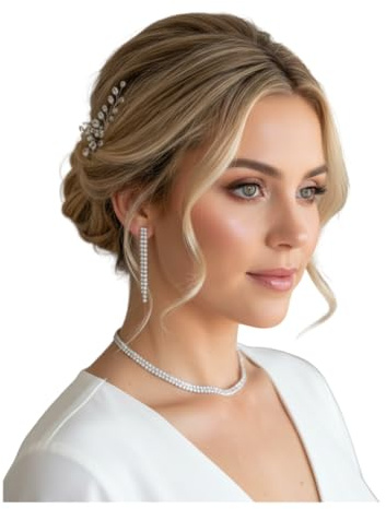 ONDEGO® Schmuckset Damen Silber – Strass Choker Collier Halskette & Ohrringe – Elegantes Schmuck Set für Hochzeit Abiball Jugendweihe Kommunion Ball