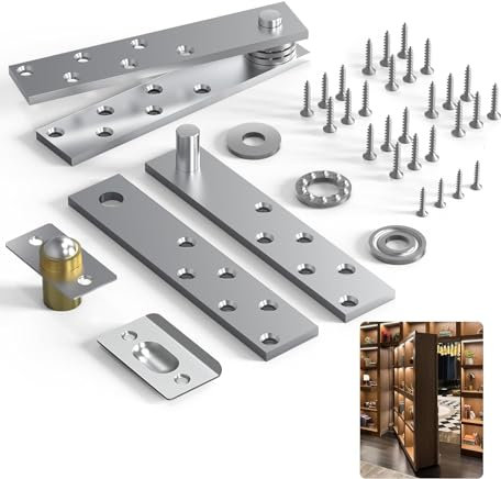 Fenghome Cerniera girevole, resistente, rotazione regolabile a 360°, 136,1 kg, cerniere nascoste in acciaio inox, per porte segrete e librerie in legno