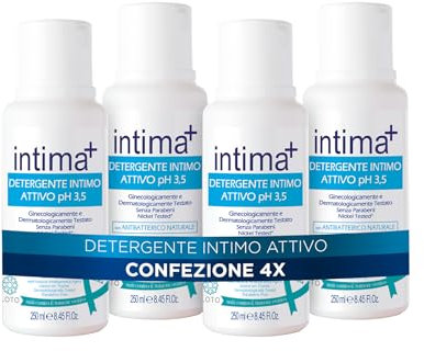 Intima+ | Aktiver Intimreiniger pH 3,5 mit natürlichen antibakteriellen Wirkstoffen, auf Thymianbasis, 4 x 250 ml